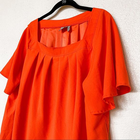 ASOS Orange Square Neck Pleated Front Top Size 14 - Picture 2 of 7